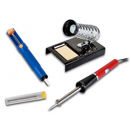 Kit soldadura  soldador + soporte con muelle + estaño + desoldador de émbolo
