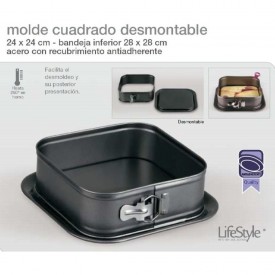 Molde desmontable 28x28 cms rectangular antiadherente con bandeja LifeStyle