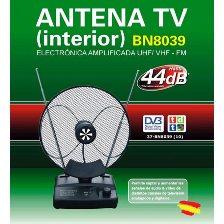Antena TV interior amplificada TDT HD FM UHF VHF BN8039