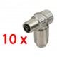 10 unidades conector antena TV hembra metálico 9,5 mm. 32246