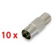 10 unidades conector antena TV hembra metálico 9,5 mm. recto 0778N