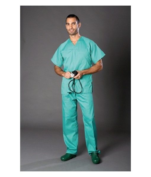 pijama-unisex-cuello-de-pico-y-abertura-lateral-verde