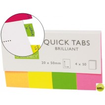 BANDERITAS SEPARADORAS Q-CONNECT 20X50 MM FLUORESCENTE PACK DE 4 CON 40 HOJAS
