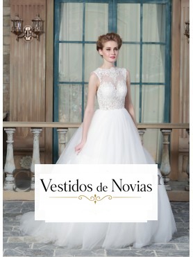 Vestido novia corpiño de encaje.