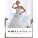 Vestido novia organza escote corazón.