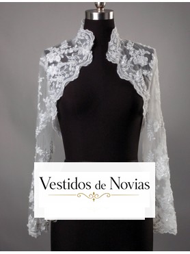 Chaqueta de encaje para novia con cuello de cisne y manga larga