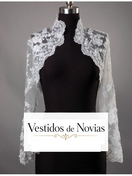 Chaqueta de encaje para novia con cuello de cisne y manga larga