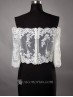 Chaqueta de encaje para novia tipo palabra de honor y media manga