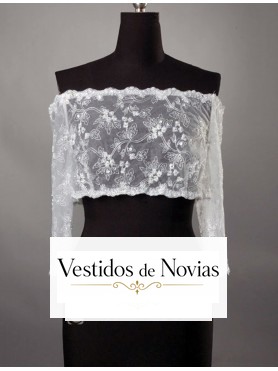 Chaqueta de encaje con manga francesa para vestido de novia tipo palabra de honor