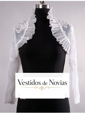 Chaqueta de encaje para novia con cuello de cisne y manga larga