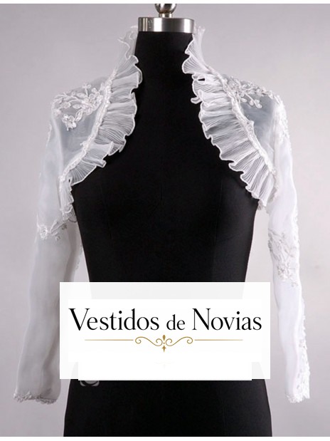 Chaqueta de encaje para novia con cuello de cisne y manga larga