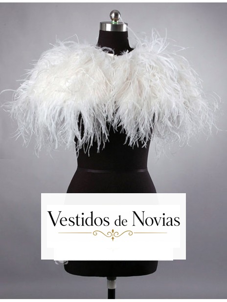 Chaqueta de encaje para novia tipo bolero de plumas sin mangas