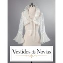 Bridal jacket with lace and rhinestones of neck with Ruffles and sleeve long flared
