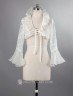 Chaqueta para novia de encaje y pedreria, con cuello de volantes y manga larga acampanada