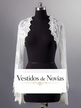 Chaqueta con encaje para novia con adornados florales y manga larga con corte desigual