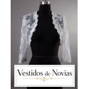 Jacket for bride, adorned with lace and rhinestones, floral details and french sleeve