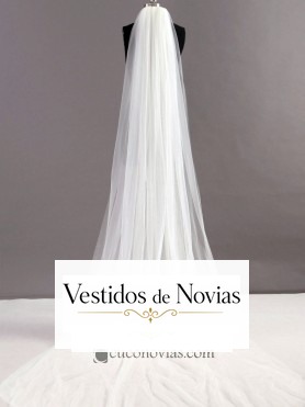 Velo largo de tul adornado con bordados florales en los extremos
