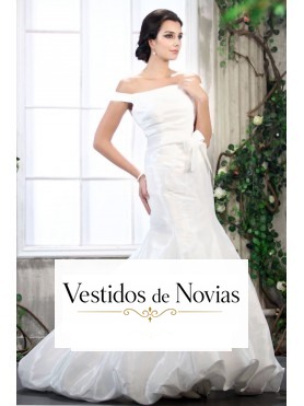 Vestido de novia con escote de barco.