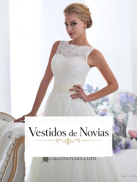 Traje de novia con escote ilusión.