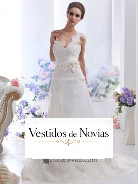 Vestido novia tirantes tul.