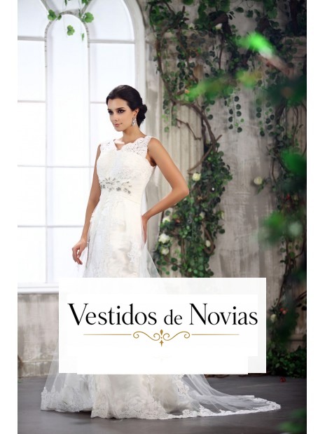 Vestido de novia escote en V.