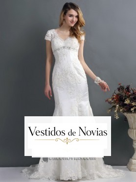Vestido de novia mangas cortas.