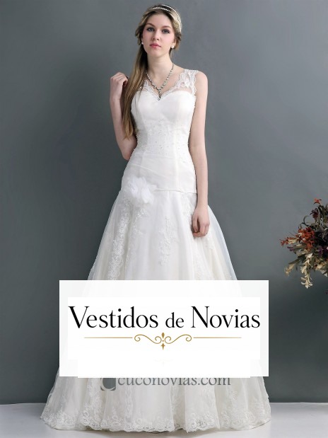 Vestido de novia tirantes bordados.