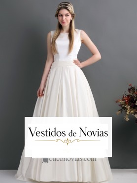 Traje de novia con escote de barco.