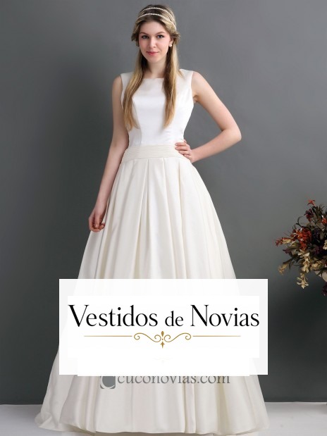 Traje de novia con escote de barco.